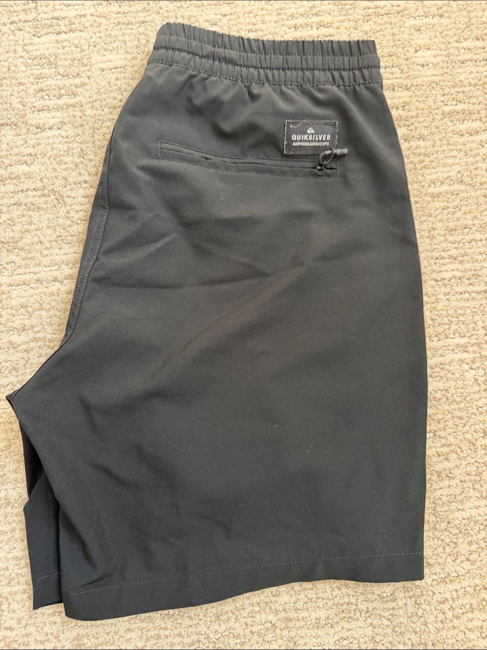Quiksilver Black Elastic-Waist Board Shorts with Back Zip Pocket